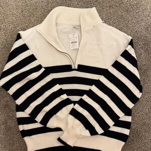 J. Crew Women's Cowl Neck Sweater - Navy and Cream Stripes